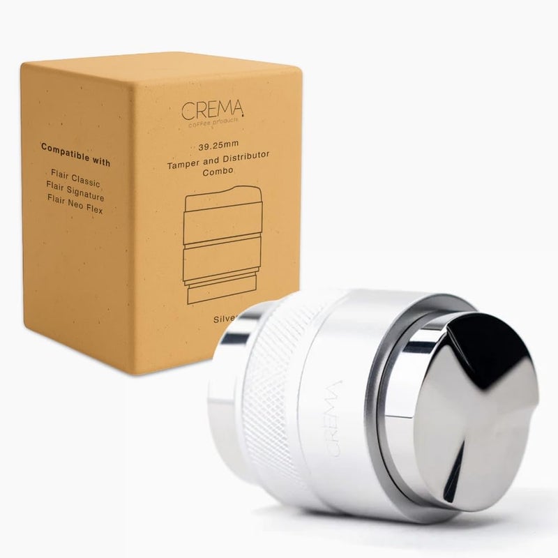CREMA Coffee Products 59mm Hand Tamper & Coffee Distributor | Compatible with Flair Pro and Pro 2 Portafilter | Double-Sided, Adjustable Depth Tool | Made with Durable 304 Stainless Steel | Silver - Image 1